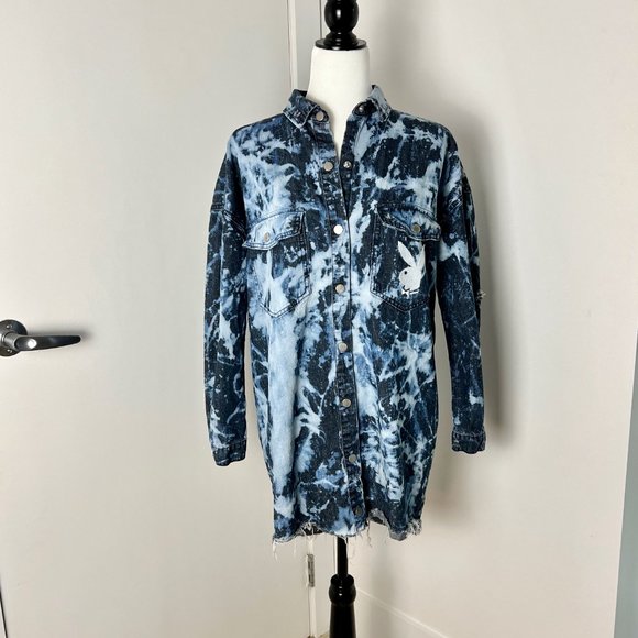 ✨Upcycled | Playboy x Missguided Logo Embroidered Denim Dress | Size 4 | Blue - Picture 9 of 16